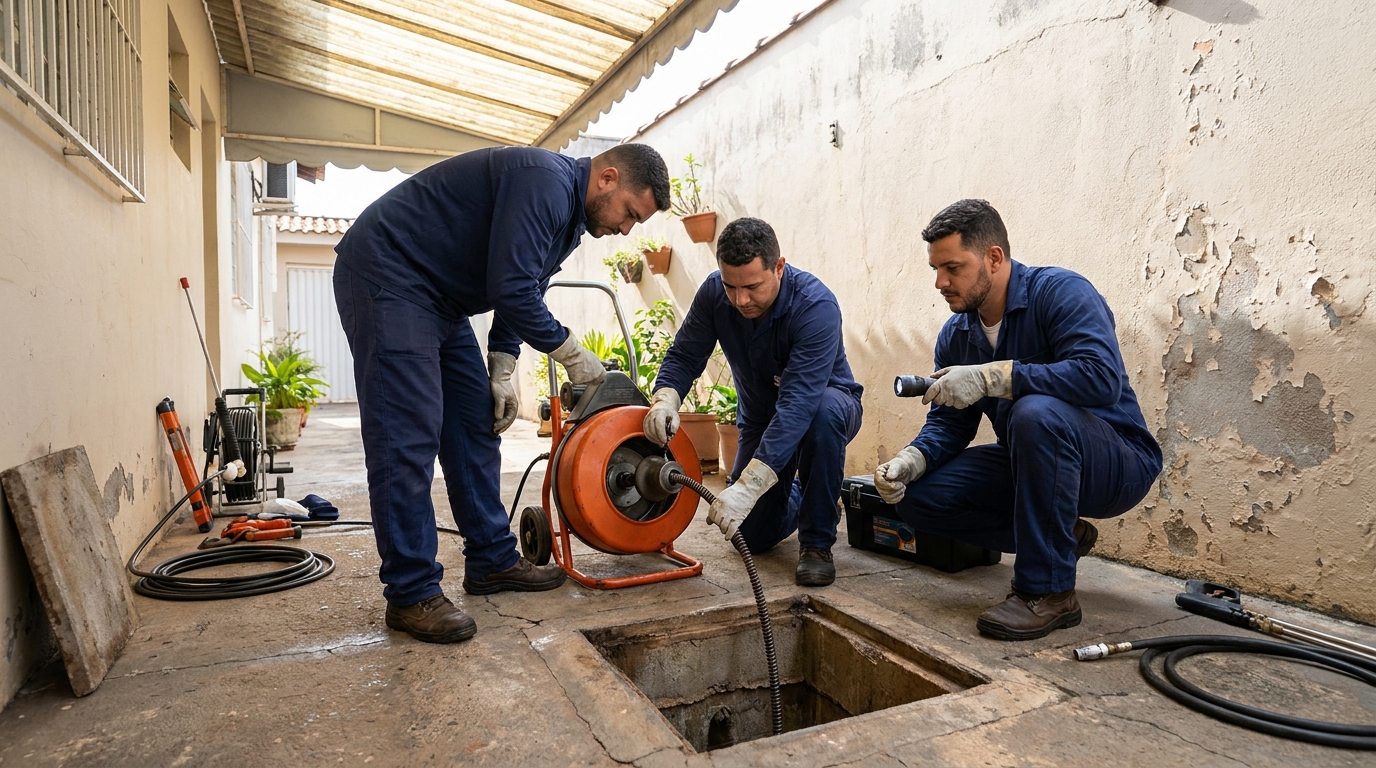 Desentupimento de esgoto com hidrojateamento em Brasília‑DF