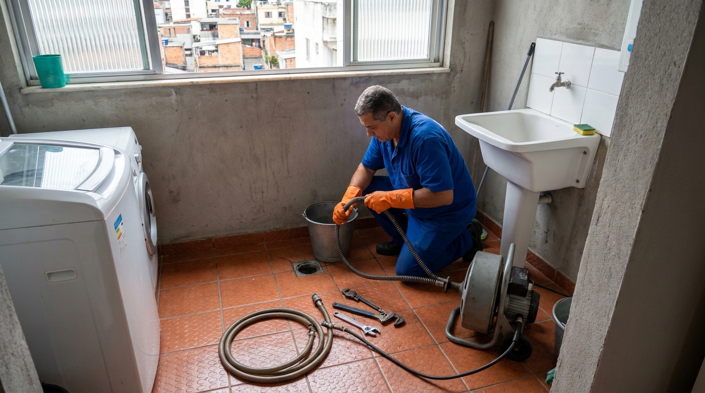 Desentupimento de ralo com equipamento em Brasília‑DF